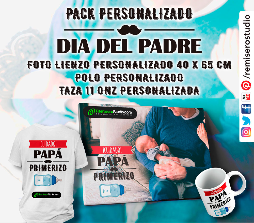 PACK PERSONALIZADO DÍA DEL PADRE (Lienzo + Polo + Taza)