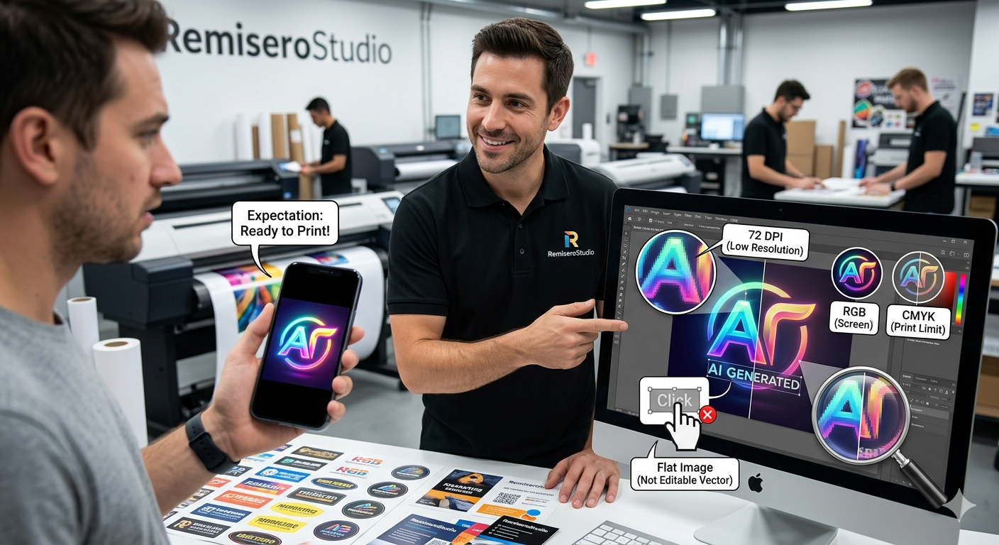 El espejismo de la IA: Por qué tu logo generado por inteligencia artificial (aún) no está listo para la imprenta